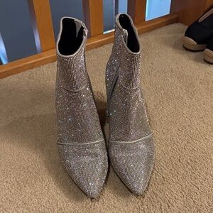 Elegant Silver Rhinestone Ankle Boots size 8